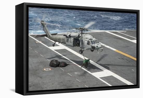 Sailors Connect Cargo Legs and Nets to an Mh-60S Sea Hawk-null-Framed Stretched Canvas