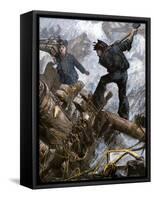 Sailors Cutting Away the Masts to Save Their Ship in a Storm, 1800s-null-Framed Stretched Canvas