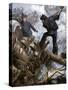 Sailors Cutting Away the Masts to Save Their Ship in a Storm, 1800s-null-Stretched Canvas