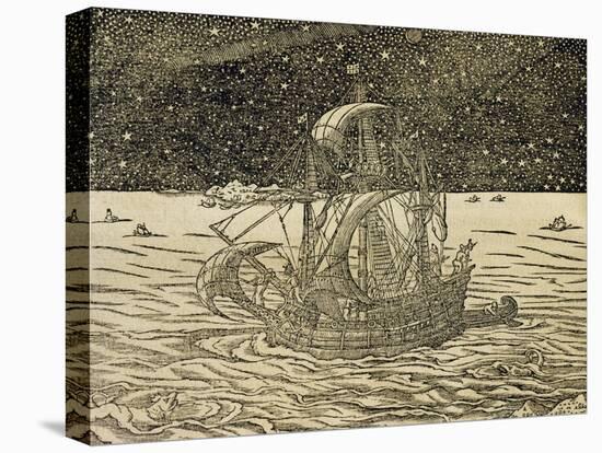 Sailors Following Northern Route, Engraving from Universal Cosmology-Andre Thevet-Stretched Canvas