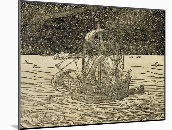 Sailors Following Northern Route, Engraving from Universal Cosmology-Andre Thevet-Mounted Giclee Print