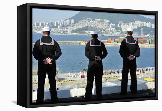 Sailors Man the Rails Aboard the Aircraft Carrier USS Nimitz-null-Framed Stretched Canvas