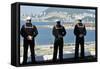 Sailors Man the Rails Aboard the Aircraft Carrier USS Nimitz-null-Framed Stretched Canvas