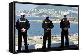 Sailors Man the Rails Aboard the Aircraft Carrier USS Nimitz-null-Framed Stretched Canvas