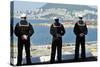 Sailors Man the Rails Aboard the Aircraft Carrier USS Nimitz-null-Stretched Canvas