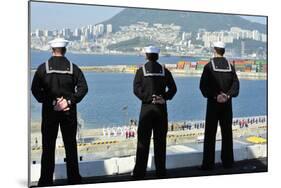 Sailors Man the Rails Aboard the Aircraft Carrier USS Nimitz-null-Mounted Photographic Print