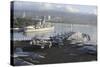 Sailors Man the Rails of USS Nimitz in Pearl Harbor-null-Stretched Canvas