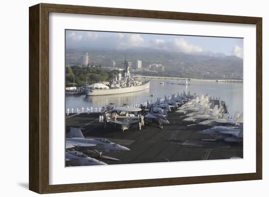 Sailors Man the Rails of USS Nimitz in Pearl Harbor-null-Framed Photographic Print