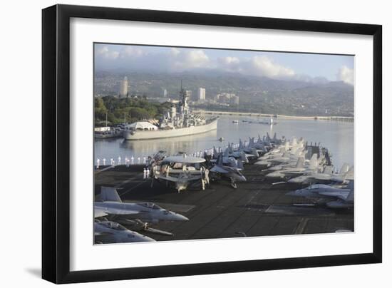 Sailors Man the Rails of USS Nimitz in Pearl Harbor-null-Framed Photographic Print