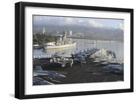 Sailors Man the Rails of USS Nimitz in Pearl Harbor-null-Framed Photographic Print