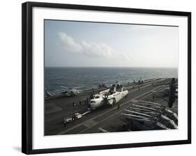 Sailors Move a C-2A Greyhound across the Flight Deck of USS Nimitz-null-Framed Photographic Print