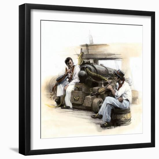 Sailors on the Deck of an American Privateer Hunting English Shipping during the War of 1812-null-Framed Giclee Print