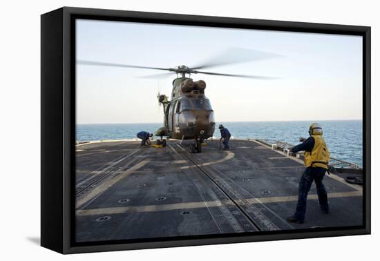 Sailors Place Chocks and Chains on a French Army Sa 380 Puma Helicopter-null-Framed Stretched Canvas