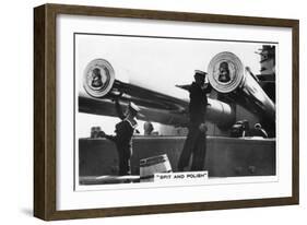 Sailors Polishing the 16 Inch Guns of HMS Nelson, 1937-null-Framed Giclee Print