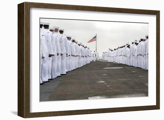 Sailors Prepare to Man the Rails on the Flight Deck of USS Harry S. Truman-null-Framed Photographic Print