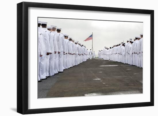 Sailors Prepare to Man the Rails on the Flight Deck of USS Harry S. Truman-null-Framed Photographic Print