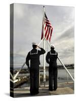 Sailors Raise the National Ensign Aboard USS Abraham Lincoln-Stocktrek Images-Stretched Canvas