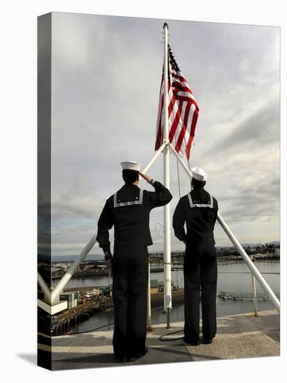 Sailors Raise the National Ensign Aboard USS Abraham Lincoln-Stocktrek Images-Stretched Canvas