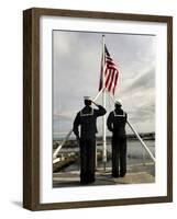 Sailors Raise the National Ensign Aboard USS Abraham Lincoln-Stocktrek Images-Framed Premium Photographic Print