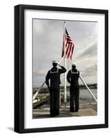 Sailors Raise the National Ensign Aboard USS Abraham Lincoln-Stocktrek Images-Framed Photographic Print