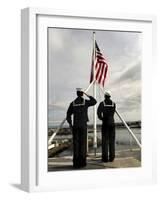 Sailors Raise the National Ensign Aboard USS Abraham Lincoln-Stocktrek Images-Framed Photographic Print