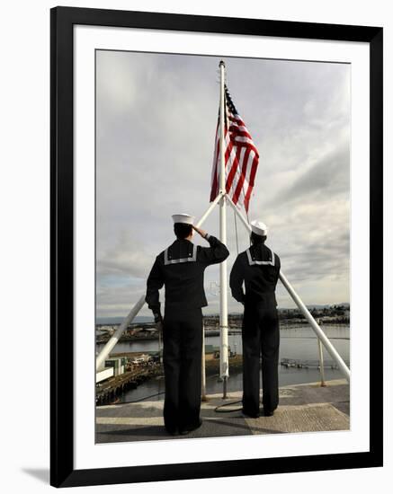 Sailors Raise the National Ensign Aboard USS Abraham Lincoln-Stocktrek Images-Framed Photographic Print