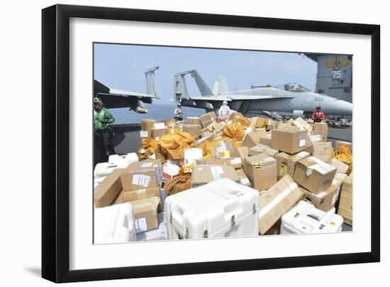 Sailors Stage Mail to Be Moved to the Hangar Bay-null-Framed Premium Photographic Print