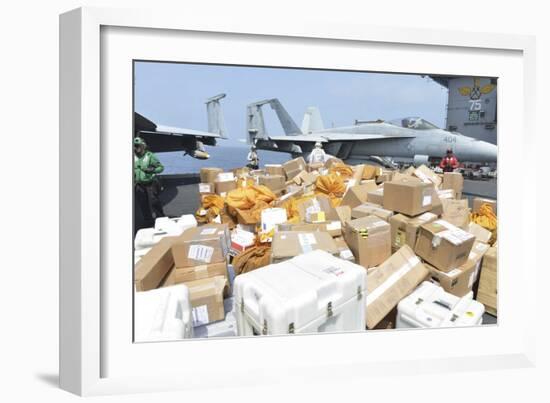 Sailors Stage Mail to Be Moved to the Hangar Bay-null-Framed Photographic Print