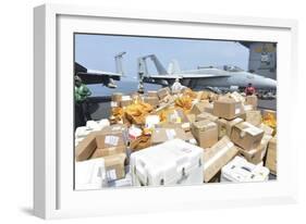 Sailors Stage Mail to Be Moved to the Hangar Bay-null-Framed Photographic Print