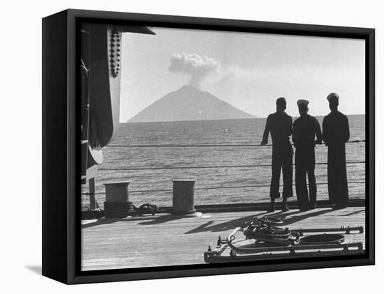 Sailors Watching Smoke Coming Out of the Top of Mt. Stromboli-Tony Linck-Framed Stretched Canvas