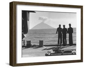 Sailors Watching Smoke Coming Out of the Top of Mt. Stromboli-Tony Linck-Framed Photographic Print