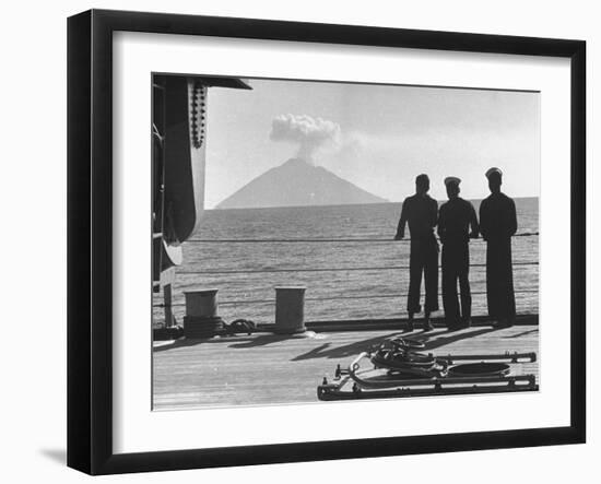 Sailors Watching Smoke Coming Out of the Top of Mt. Stromboli-Tony Linck-Framed Photographic Print