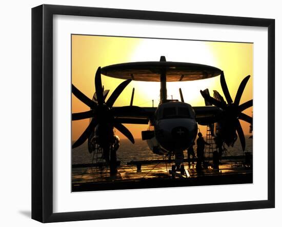 Sailors Work on an E-2C Hawkeye Aircraft Aboard USS Abraham Lincoln-Stocktrek Images-Framed Photographic Print