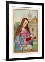 Saint Agnes Reading a Book While a Very Small Lamb Rests Beside Her-null-Framed Art Print