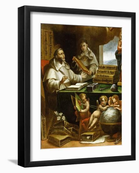 Saint Albert Writing, Apparition of Saint Paul to Saint Albert the Great and Saint Thomas Aquinas-Alonso Antonio Villamor-Framed Giclee Print