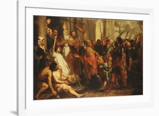 Saint Ambrose, Bishop of Milan, Refusing Emperor Theodosius Admission to Milan Cathedral-Theodor Boeyermans-Framed Giclee Print