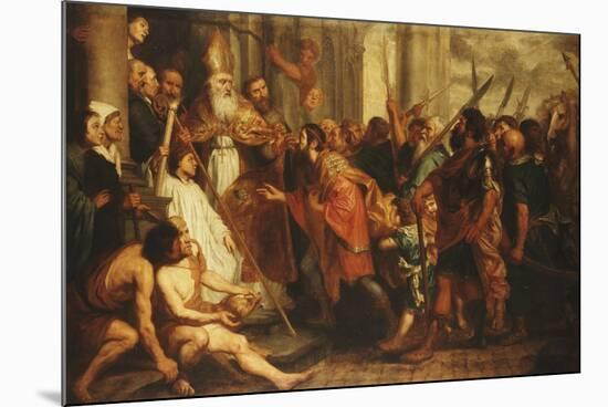 Saint Ambrose, Bishop of Milan, Refusing Emperor Theodosius Admission to Milan Cathedral-Theodor Boeyermans-Mounted Giclee Print