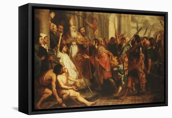 Saint Ambrose, Bishop of Milan, Refusing Emperor Theodosius Admission to Milan Cathedral-Theodor Boeyermans-Framed Stretched Canvas