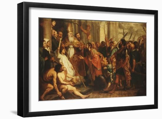 Saint Ambrose, Bishop of Milan, Refusing Emperor Theodosius Admission to Milan Cathedral-Theodor Boeyermans-Framed Giclee Print