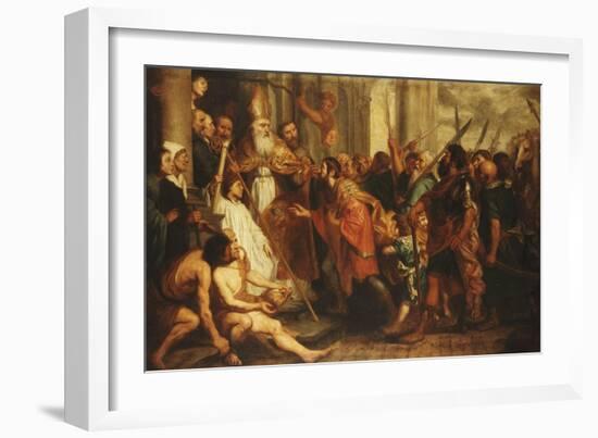 Saint Ambrose, Bishop of Milan, Refusing Emperor Theodosius Admission to Milan Cathedral-Theodor Boeyermans-Framed Giclee Print