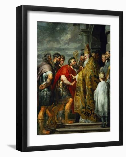 Saint Ambrosius and Emperor Theodosius, Around 1615-Peter Paul Rubens-Framed Giclee Print