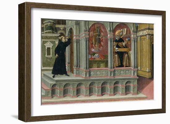 Saint Augustine's Vision of Saints Jerome and John the Baptist, 1476-Matteo di Giovanni di Bartolo-Framed Giclee Print