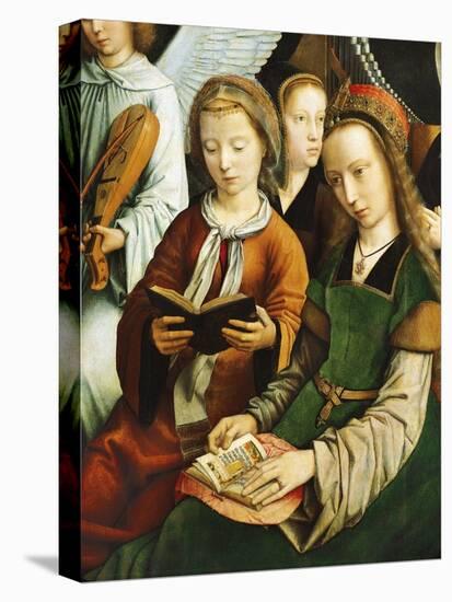 Saint Barbara and Saint Cecilia Reading, Detail from Virgin Among Virgins, 1460-Gerard David-Stretched Canvas