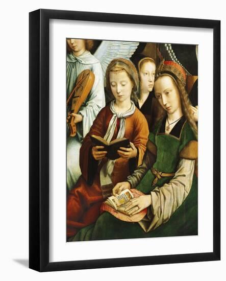 Saint Barbara and Saint Cecilia Reading, Detail from Virgin Among Virgins, 1460-Gerard David-Framed Giclee Print