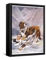 Saint Bernard Finds a Man Trapped in the Snow-A. Scott Rankin-Framed Stretched Canvas