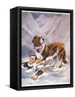 Saint Bernard Finds a Man Trapped in the Snow-A. Scott Rankin-Framed Stretched Canvas