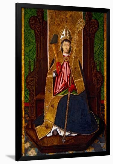 Saint Blaise Enthroned, C. 1480 (Oil, Gold and Stucco on Panel)-Martin Bernat-Framed Giclee Print