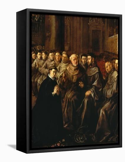 Saint Bonaventure Receiving the Habit from Saint Francis-Francisco Herrera-Framed Stretched Canvas