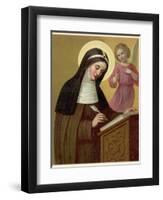 Saint Brigid Irish Abbess Depicted Receiving Help with Her Writing from an Angel-null-Framed Photographic Print