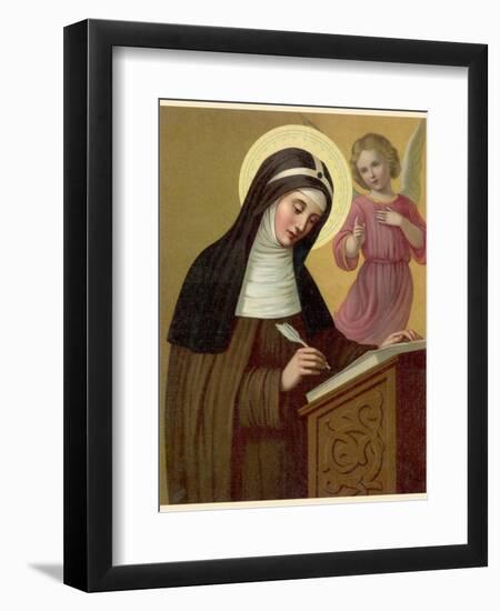 Saint Brigid Irish Abbess Depicted Receiving Help with Her Writing from an Angel-null-Framed Photographic Print